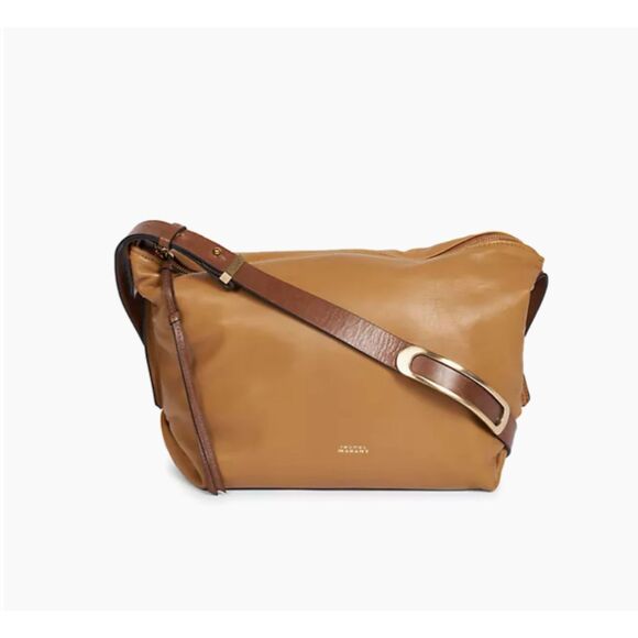 Isabel Marant Leyden Shoulder Bag Genuine Leather Golden Beige Brown Designer - Picture 3 of 13